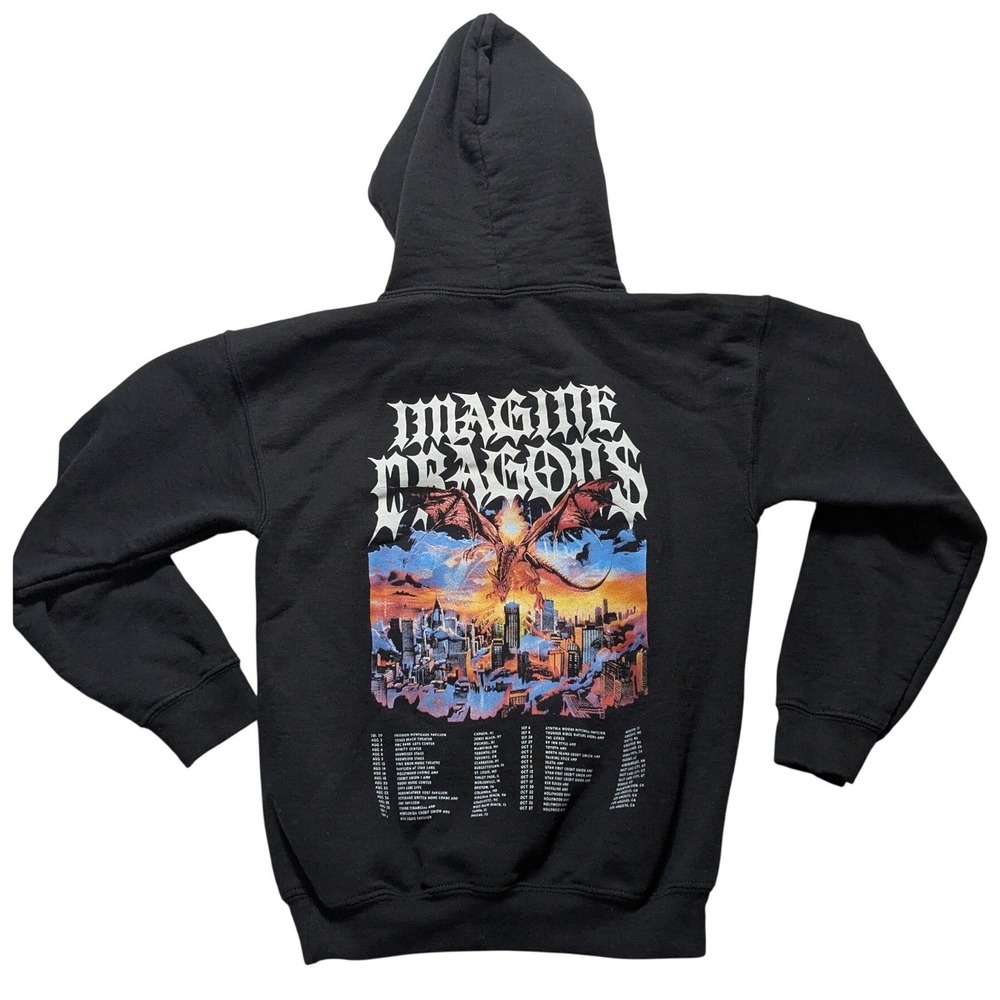 Imagine Dragons 2024 World Tour Black Hoodie Kids Youth Medium Dragon Graphic